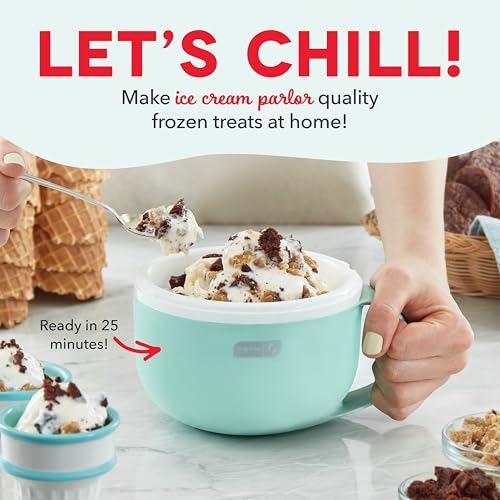DASH My Mug Ice Cream Maker Machine (Aqua): Multi-Purpose Soft Serve Ice Cream Machine with (2) Bowls for Homemade Gelato, Sorbet, Frozen Yogurt, Built-In Ingredient Chute, Easy to Clean and Store