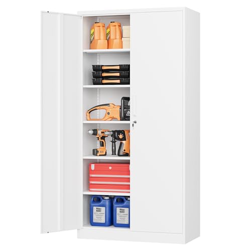 STANI Locking Metal Storage Cabinet with 5 Adjustable Shelves 71”H×32”W×16”D Tall Metal Locker for Office,Home,Garage,Gym,School