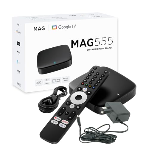 MAG555 Streaming Media Player Google TV™ 2025 | 4K HDR | Voice Remote | Dual-Band Wi-Fi | Chromecast Built-in | HDMI + AV Output