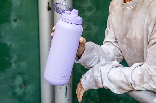 Ello Cooper 32oz Stainless Steel Water Bottle with Straw and Carry Handle, Double Walled and Vacuum Insulated Metal, Leak Proof Locking Lid with Soft Silicone Spout, Reusable, BPA Free, Yucca