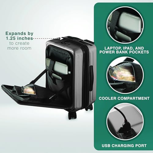 22 Inch Carry On Luggage 22x14x9 Airline Approved, Carry On Suitcase with Wheels, Hard-shell Carry-on Luggage, Durable Luggage Carry-On, Black Small Suitcase with Cosmetic Case