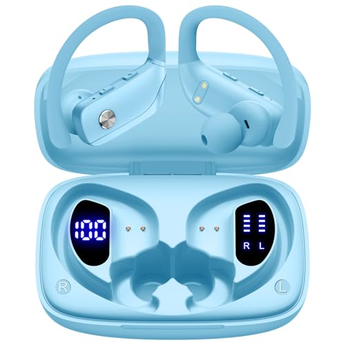 bmani Wireless Earbuds Bluetooth Headphones 48hrs Play Back Sport Earphones with LED Display Over-Ear Buds with Earhooks Built-in Mic Headset for Workout Black