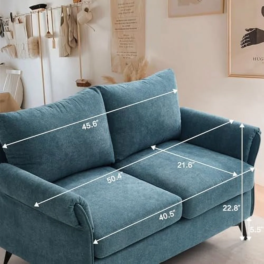 HOOMHIBIU 50" Modern Love Seat  Small Loveseat Couch  Mini Sofa  Upholstered 2-Seater for Bedroom  Apartment  Small Space  Studio  Living Room  Basement (Blue)