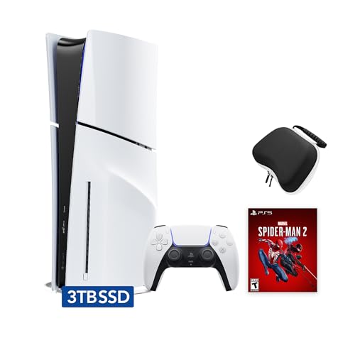 Sony PlayStation 5 Slim Upgraded 3TB Disc Edition Spider-Man 2 Bundle - White, Slim PS5 Upgraded 3TB Ultra Fast SSD Gaming Console with C-Gamers Controller Storage Case [video game]
