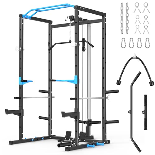 MERACH Power Cage, Multi-Functional Squat Rack for Home Gym with Cable Crossover System, 1600LBS Weight Capacity, Strength Training Equipment with Attachments