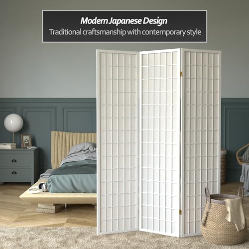 Red Lantern 6 ft. Tall Window Pane Shoji Screen-Natural-4 Panels Room Divider