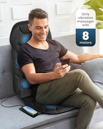 COMFIER Massage Seat Cushion, Back Massager with 8 Vibration Nodes & 5 Modes, Adjustable Chair Massage Pad with Heat for Home Office, Heated Chair Pad,Gifts for Men,Women