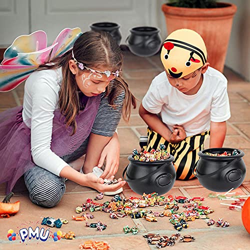 PMU Halloween Cauldron 12Pc- 8 inch, Small Witch Plastic Cauldron Candy Bowl Black, For Halloween Decor