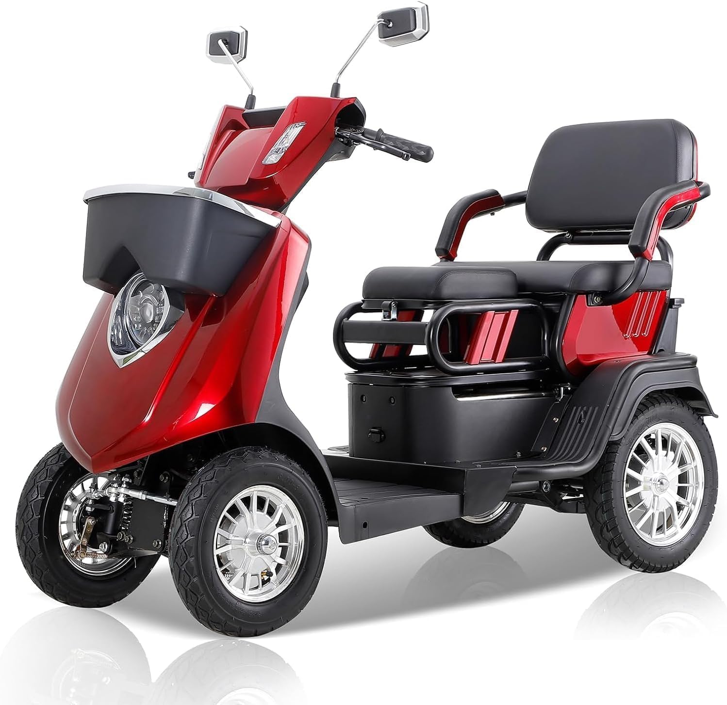 2 Seater 1000W Heavy Duty 4 Wheel Mobility Scooters with 500lbs Capacity & 36-Mile Range, Bluetooth Speaker & 3-Speed Control Powered Mobility Scooters with 15 MPH Speedfor Seniors & Adults, Red