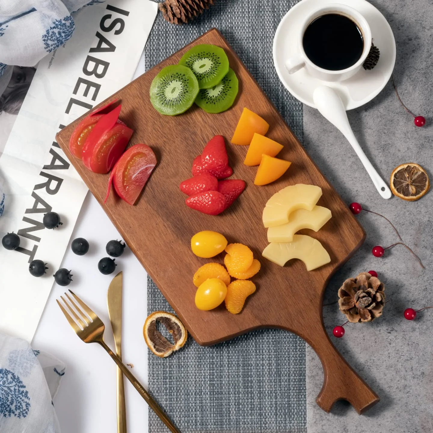 Insunen Acacia Serving Board Cutting Board Wooden Kitchen Chopping Board with Grip Handle, 15.7-7.9in