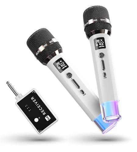 Wireless Microphones, Microphone with One-to-One Chip Connection and LED Lights, 40H Duration, 200FT Range Receiving, Volume Control Karaoke Microphone for Singing, Speech, Home Party, YouTube/TikTok