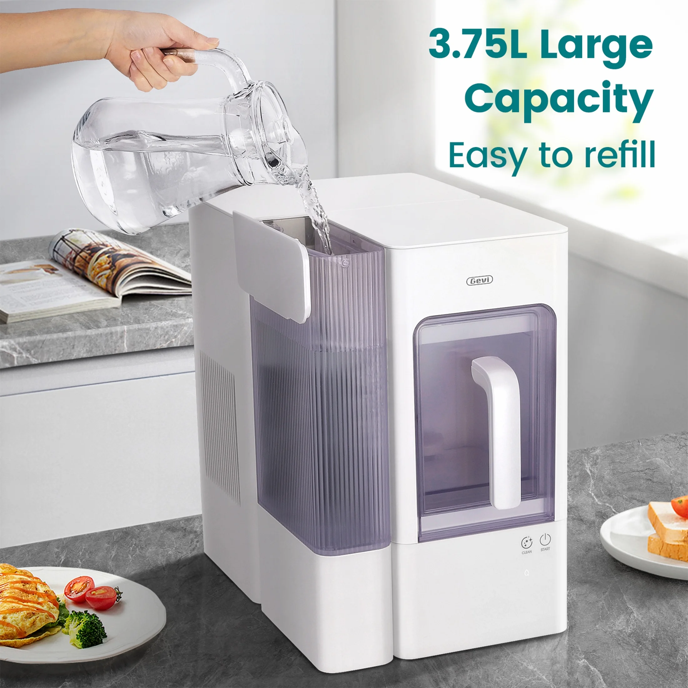 Gevi Adella Nugget Ice Maker Countertop | Self-Cleaning Ice Machine with Soft Chewable Ice | Ideal for Home, Kitchen, Gathering | White