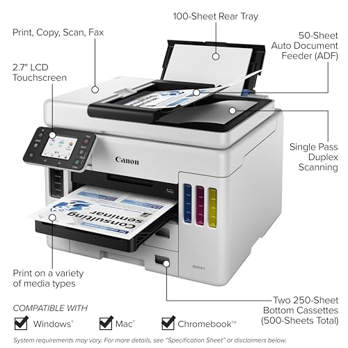 Canon Megatank GX7120 Wireless All-in-One Printer, Print, Copy, Scan and Fax with 2.7