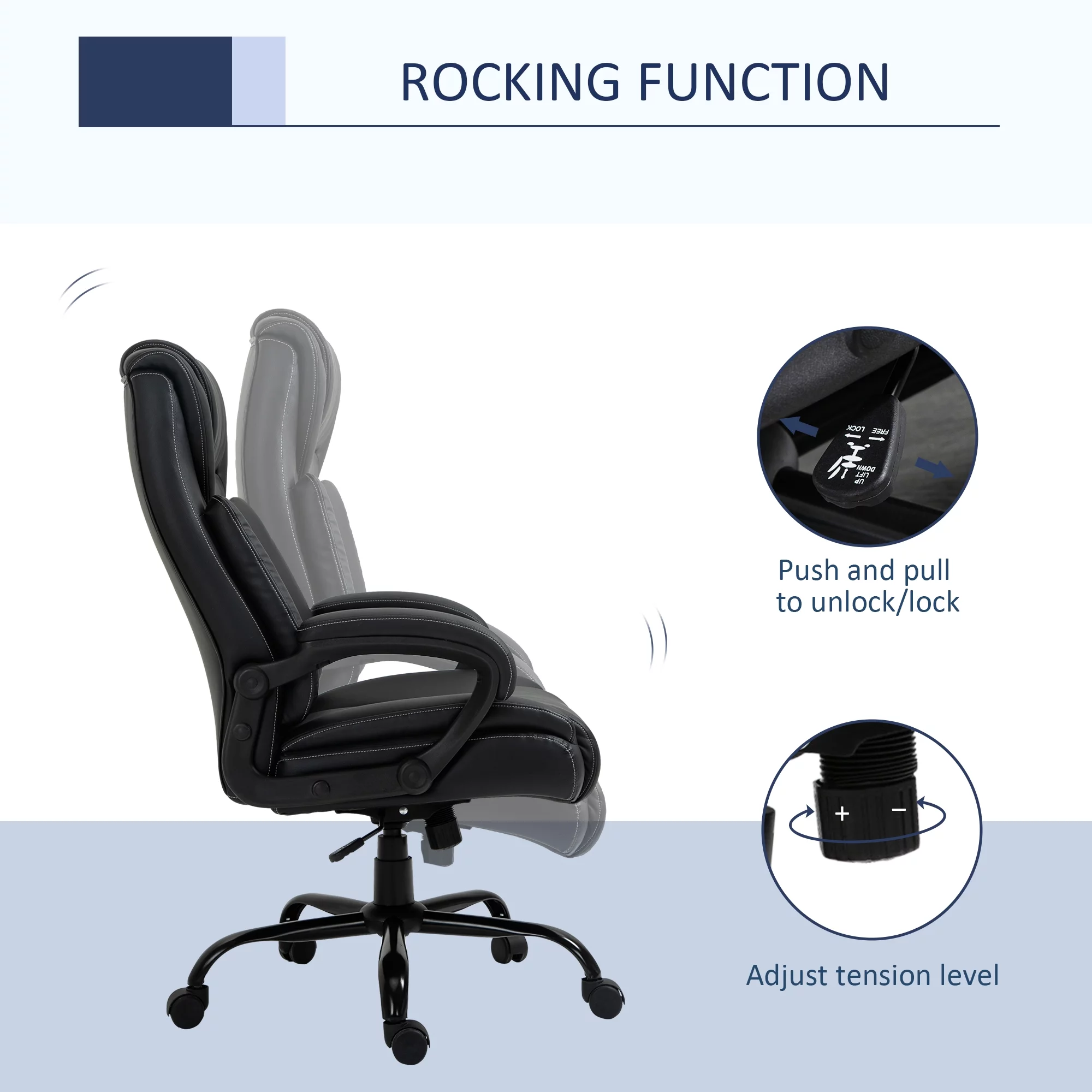 Vinsetto Big and Tall Executive Office Chair 400lbs Computer Desk Chair with High Back PU Leather Ergonomic Upholstery, Adjustable Height and Swivel Wheels, Black
