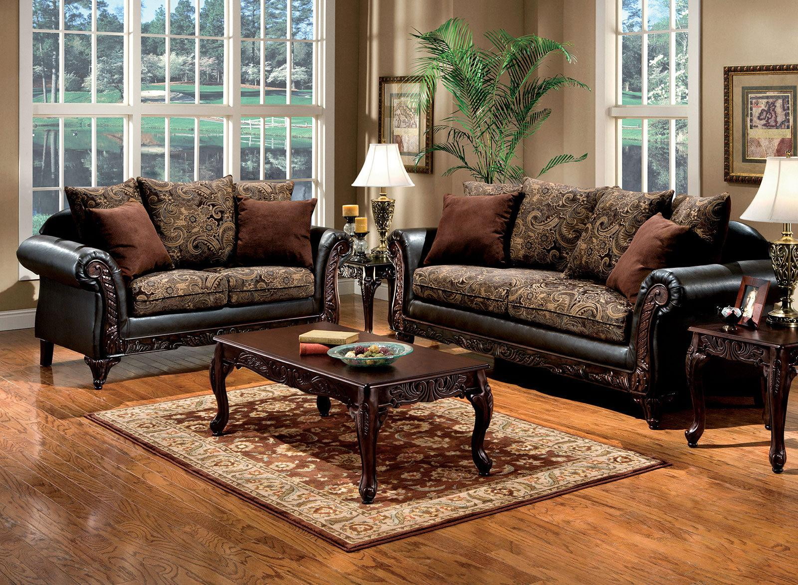 Traditional Brown & Espresso Living Room Set 6pcs FOA Rotherham & Cheshire
