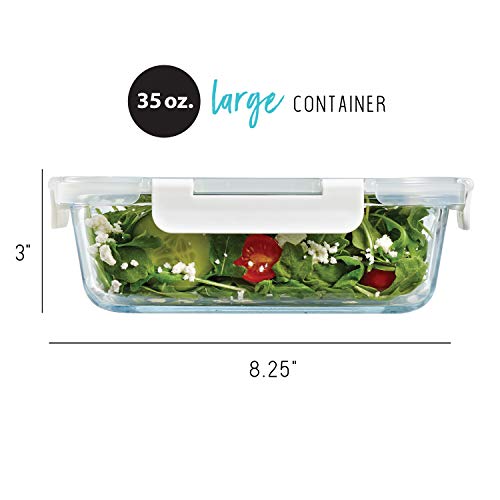 Fit & Fresh Divided, 5-Pack, Two Compartments, Set of 5 Containers with Locking Lids, Glass Storage, Meal Prep Containers with Airtight Seal, 27 oz.