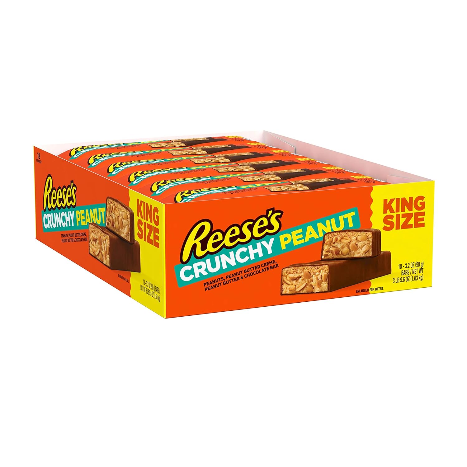 REESE'S Crunchy Peanut Peanut Butter and Peanuts King Size, Candy Bars, 3.2 oz (18 Count)