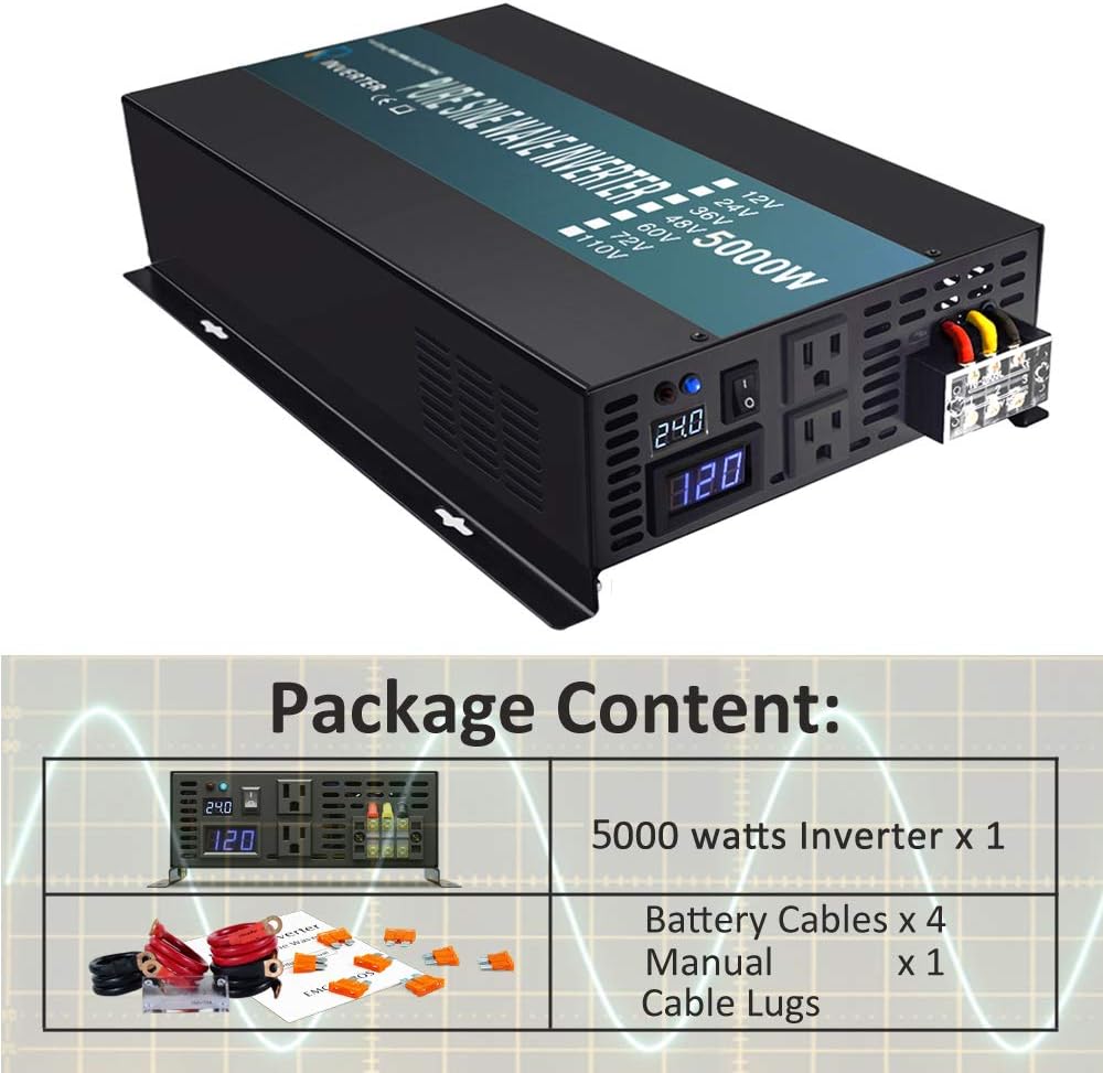 WZRELB Strong Driving Capacity 2500W 24VDC to 120VAC Pure Sine Wave Inverter Power Converter (RBP250024B1)