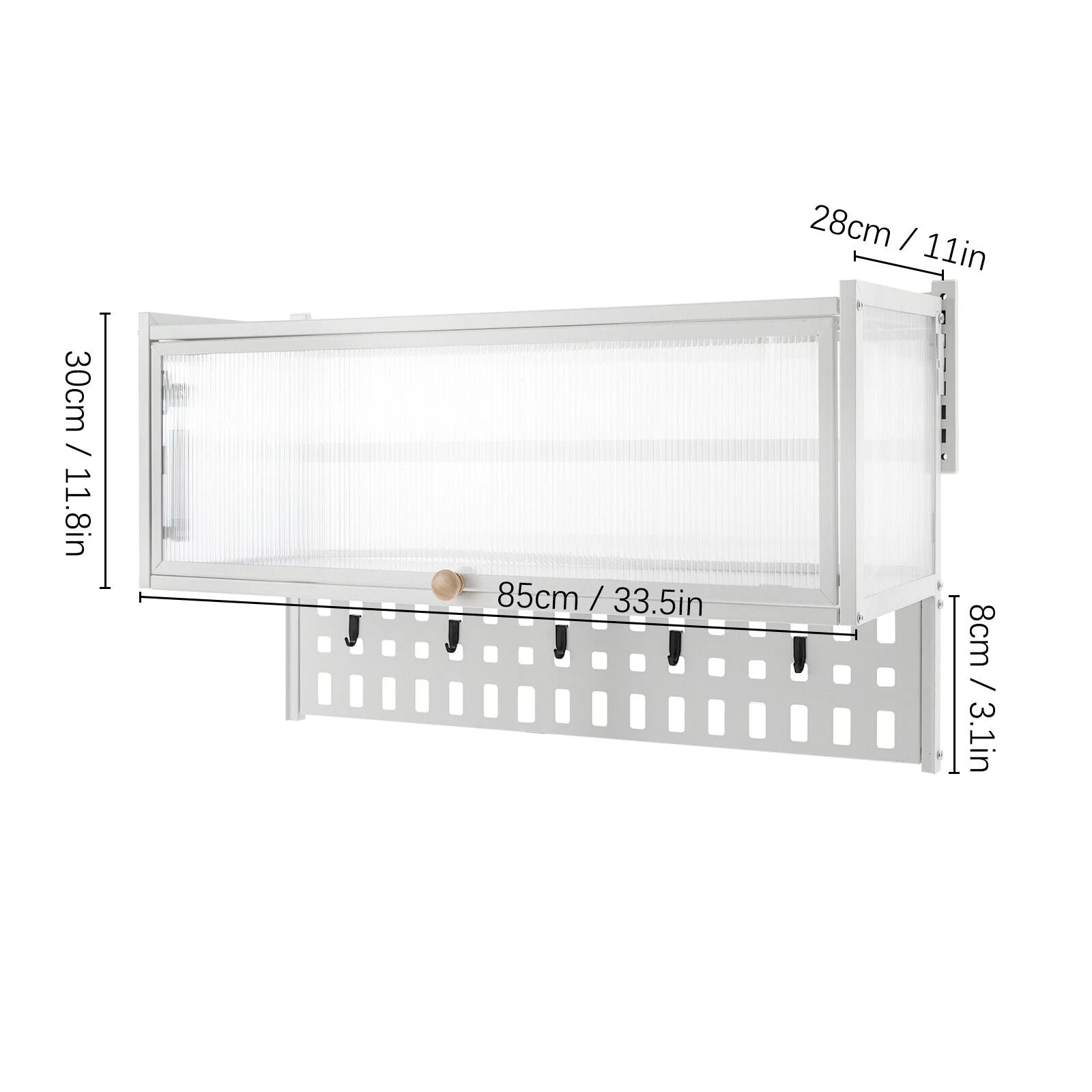 Kitchen Wall-Mounted Cabinet with Hanging Board Storage Shelf  White Translucent