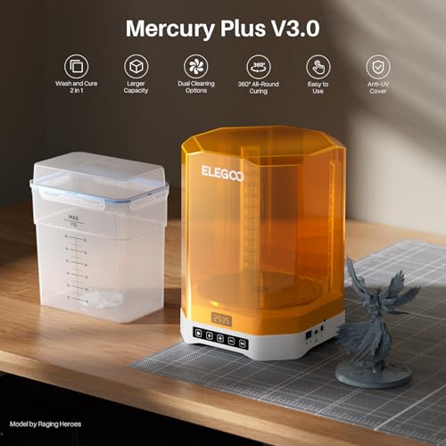 ELEGOO Mercury Plus V3.0 Wash and Cure Station, 7.5 L Large Capacity, Compatible with Mars Saturn Photon Halot MSLA LCD DLP 3D Printers