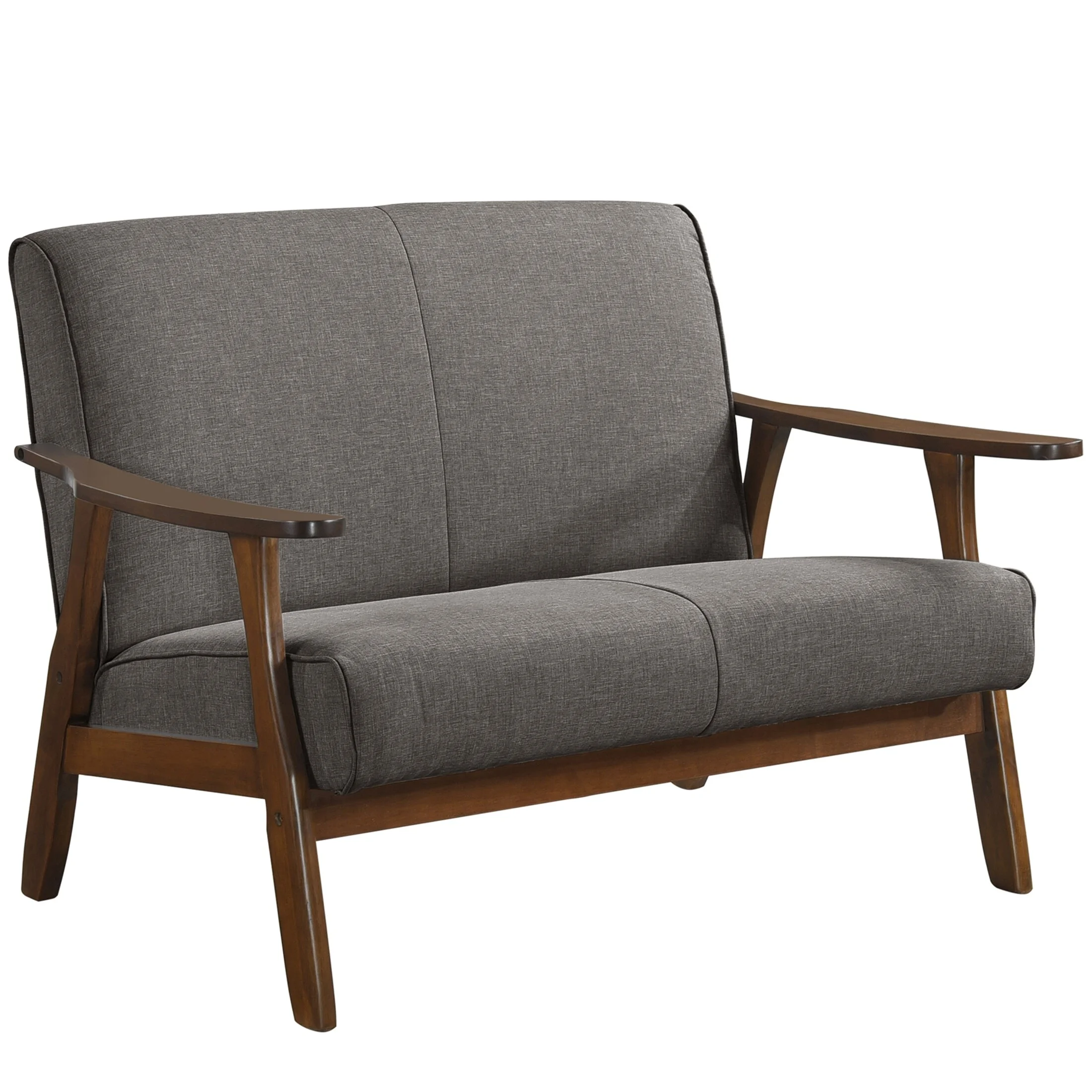 CraftPorch  Wenge Wood Mid-Century Modern Linen Loveseat Dark Grey