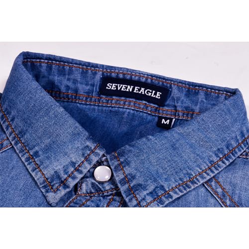 Men's Long Sleeve Double Pocket Snap Denim Shirt