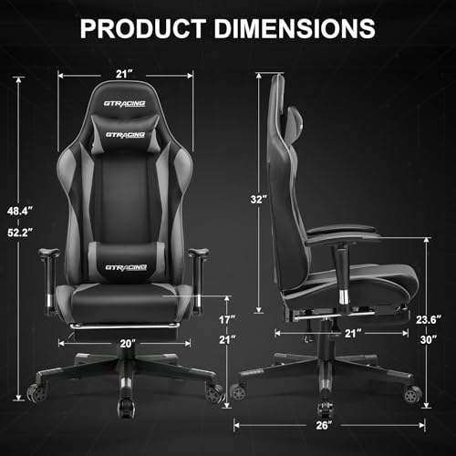 GTRACING Gaming Chair with Footrest, Ergonomic Computer Game Desk Chair, Recline Gaming Chair Seat Height Adjustment, Swivel Rocker with Headrest and Lumbar (Blue)