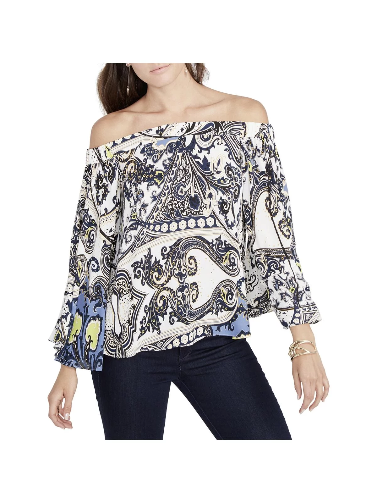 Rachel Roy Womens Printed Knit Blouse, Off-White, XX-Large