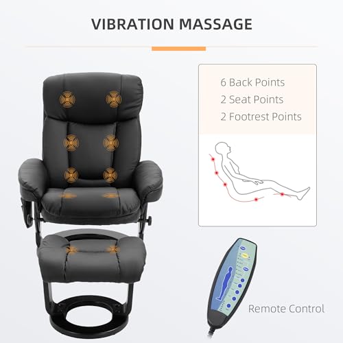HOMCOM PU Leather Massage Recliner Chair with Ottoman 10 Point Vibration Swiveling Armchair, Black