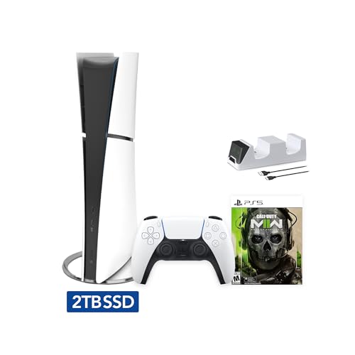 PlayStation 5 Slim Upgraded 2TB Digital Edition Call of Duty Modern Warfare II Bundle and Controller Charger - White, Slim PS5 2TB PCIe SSD Gaming Console [video game] [video game] [video game] [video game] [video game] [video game] [video game] [vid
