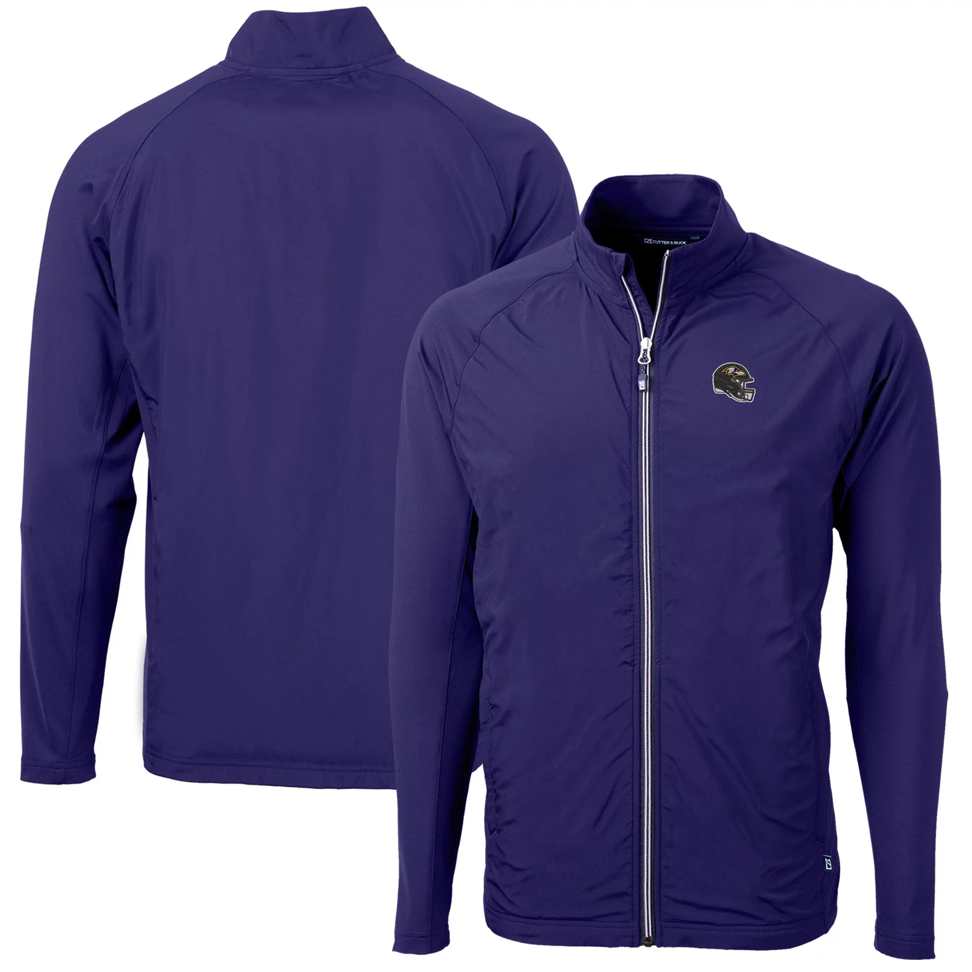 Men's Cutter & Buck  Purple Baltimore Ravens Helmet Adapt Eco Knit Hybrid Recycled Full-Zip Jacket