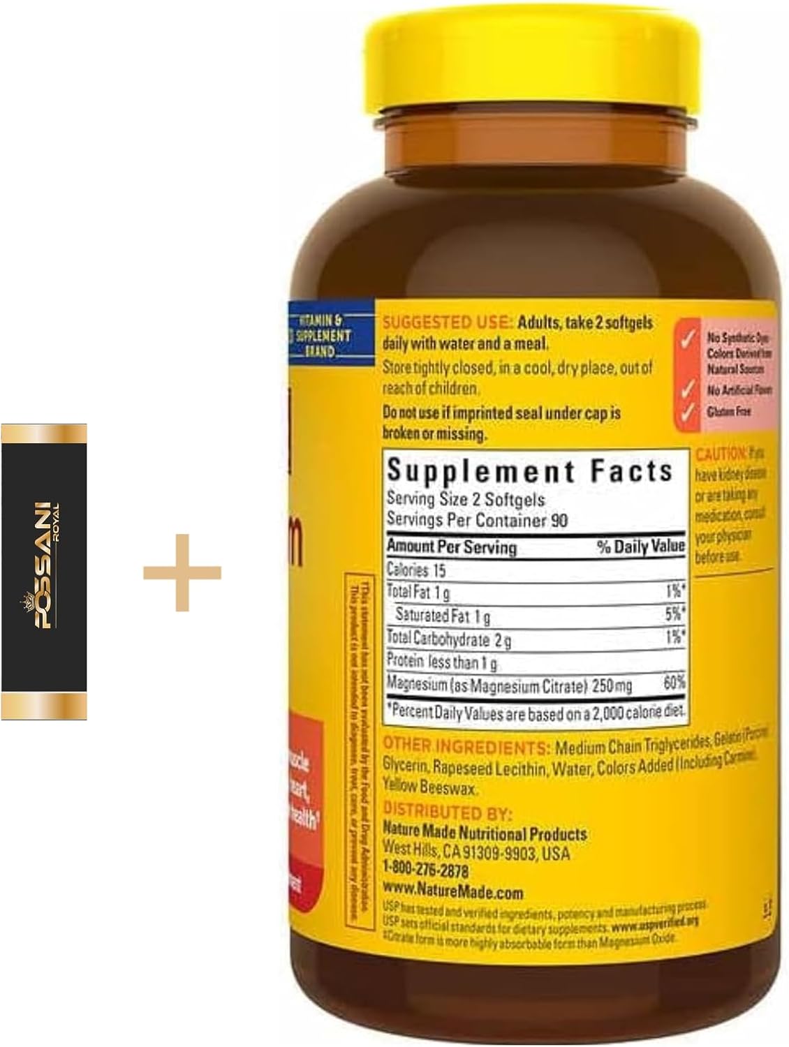 Nature Made Magnesium Citrate 250 mg Dietary Supplement,180 Count Softgels Pack of 1