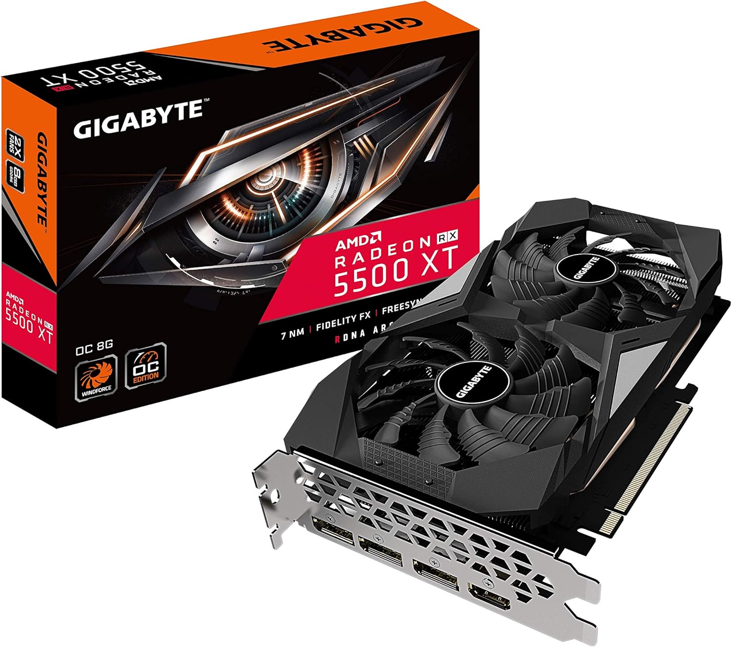GIGABYTE Radeon RX 5500 XT OC 8G Graphics Card, PCIe 4.0, 8GB 128-Bit GDDR6, GV-R55XTOC-8GD Video Card