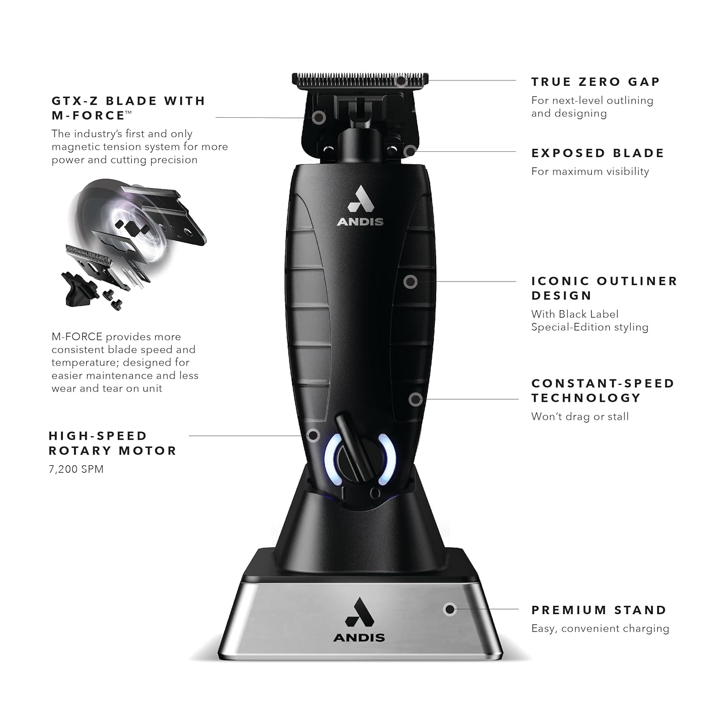 Andis GTX-EXO Black Label Special Edition, Professional Lithium-ion Electric Beard & Hair Trimmer, M-Force Technology, Cordless, Included Charging Stand, Black