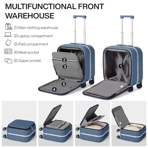 mixi Carry On Luggage, 20'' Suitcase with Front Laptop Pocket, Travel Rolling Luggage Aluminum Frame PC Hardside with Spinner Wheels & TSA Lock and Cover - Smoke White