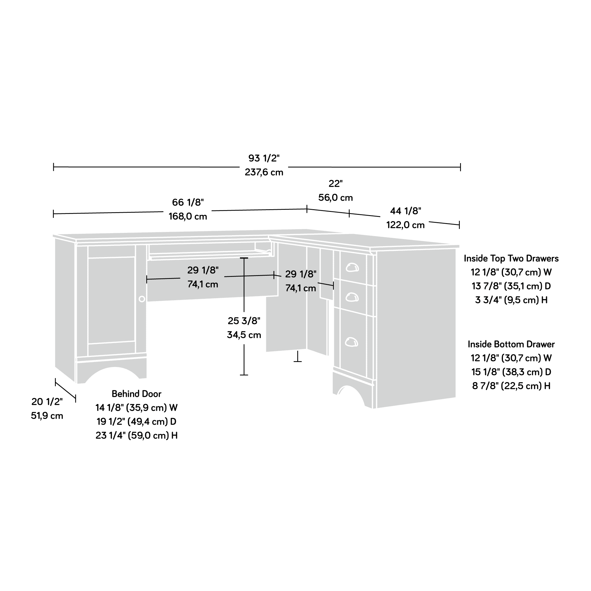 Sauder Harbor View L Shaped Computer Desk with Storage in Salt Oak