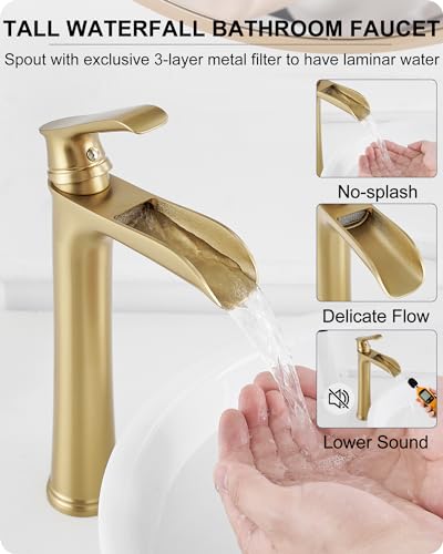 Vintage Oil Rubbed Bronze Waterfall Faucet for Bathroom Sink - Single Handle, 11 Inches Tall, 3-Layer Metal Filter, Anti-rust Brass Body, Easy Installation
