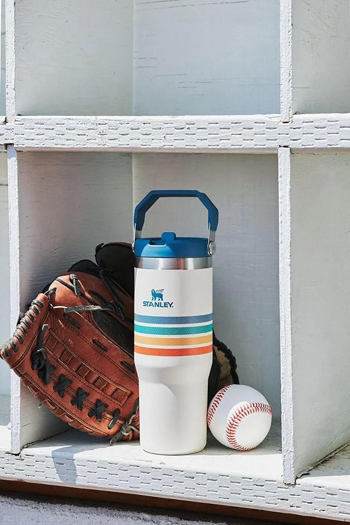 STANLEY 30 OZ IceFlow Stainless Steel Tumbler with Straw The Varsity Iceflow (Cream Stripe)