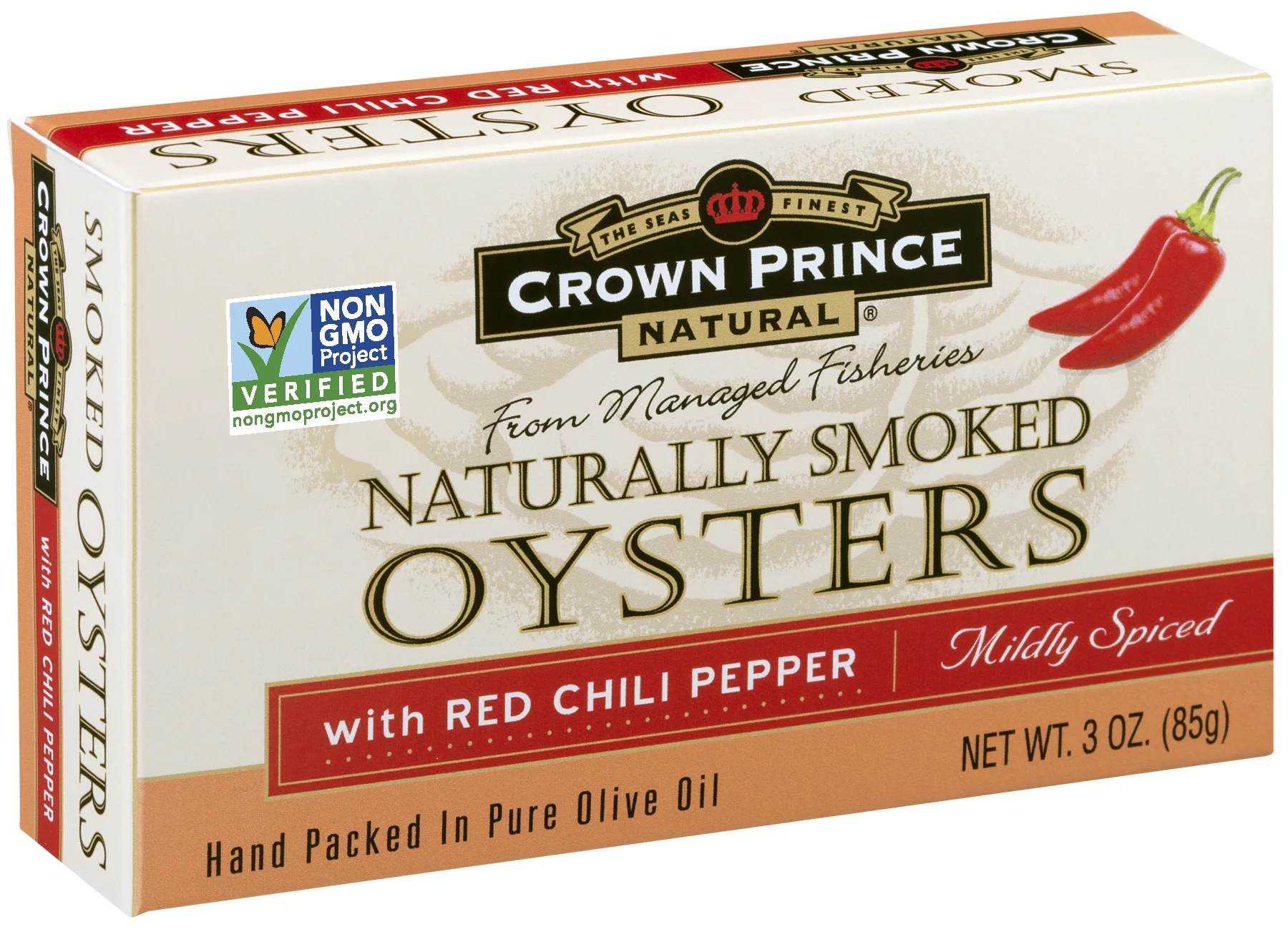 (18 pack) Crown Prince Natural Smoked Oysters With Red Chili Pepper, 3 oz