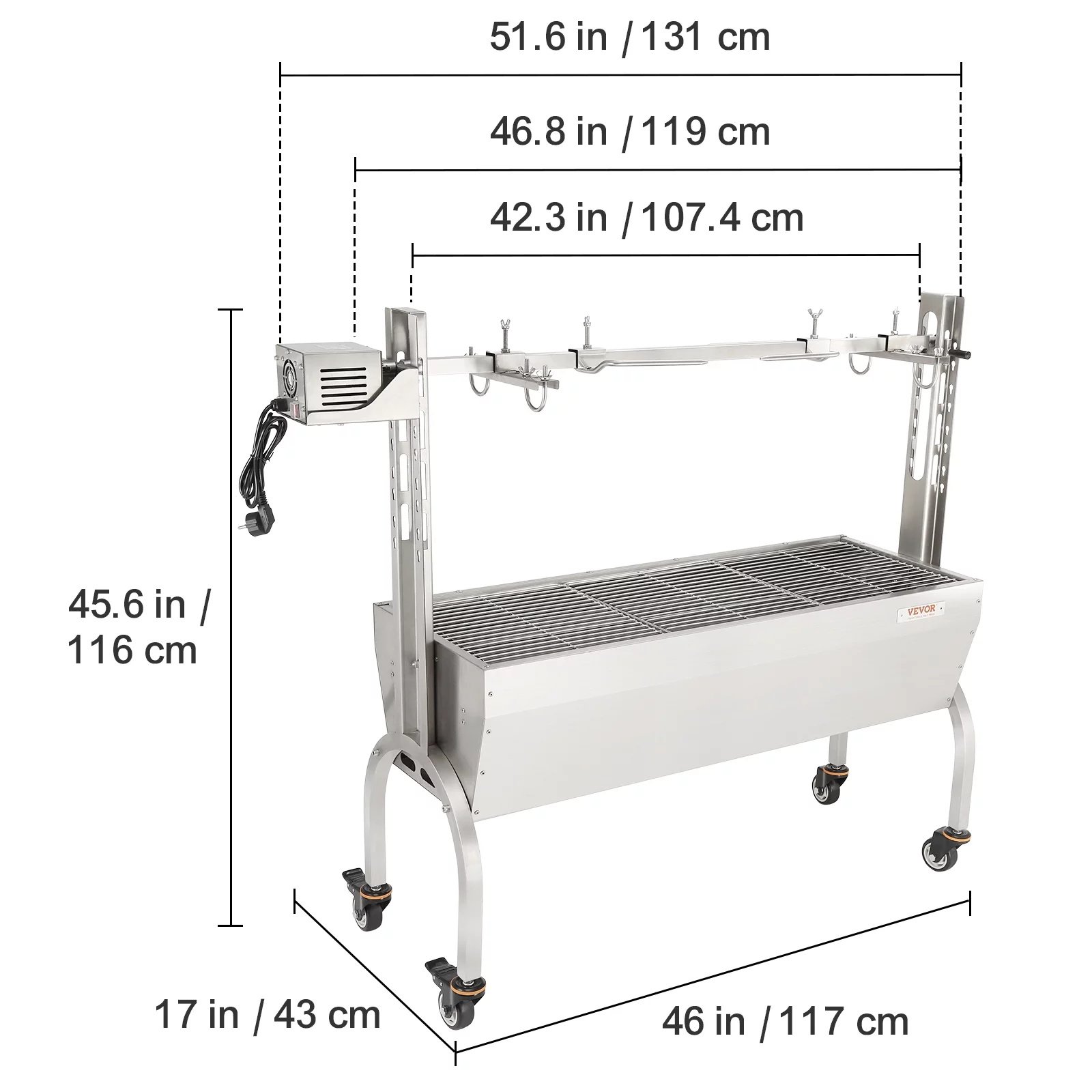 BENTISM Roaster Spit Rotisserie BBQ Grill Whole Pig Lamb Chicken Roaster 50W 90lbs