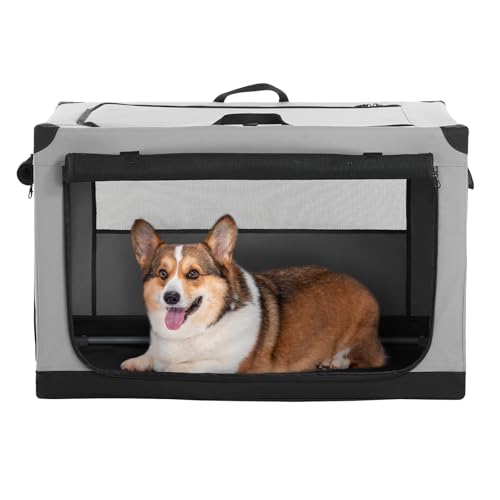 Petsfit 26 Inch Indoor Dog Crate, Adjustable Fabric Cover by Spiral Iron Pipe, Chew Proof 3 Door Design, Portable Dog Kennel Indoor Yellow Green