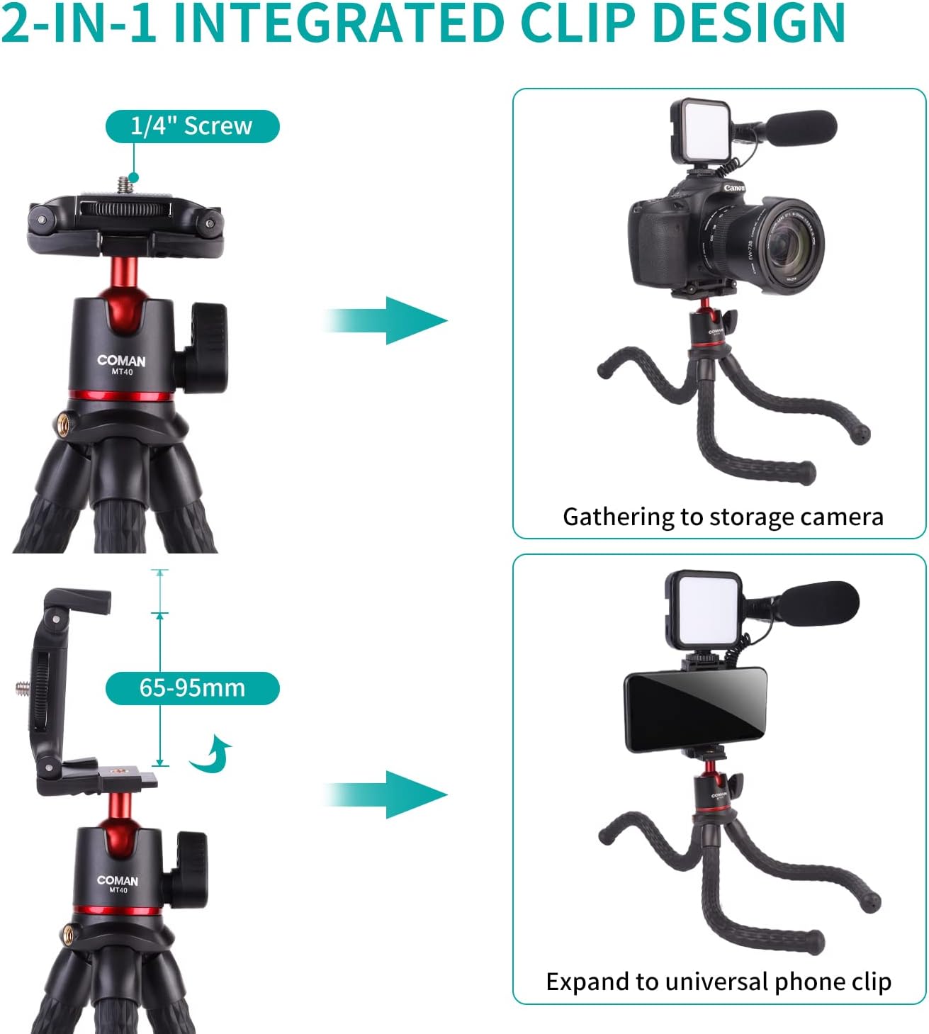 YouTube Starter Vlog Kit,COMAN Vlogging Kit Smartphone Camera 2-in-1 Tripod Stand+Microphone Light Kit,Perfect for Kids Vlogger Video Recording Fitness Yoga Tiktok