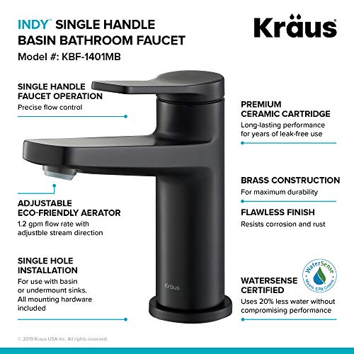 KRAUS Indy Single Handle One Hole Bathroom Sink Faucet in Chrome, KBF-1411CH