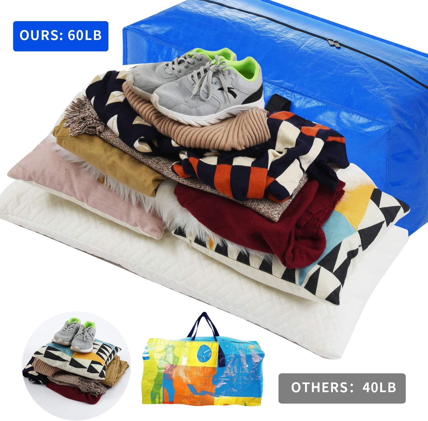 Acnusik 6 Pack Heavy Duty Moving Bags Extra Large Storage Bags, XL Moving Totes Cloth Storage Bags with Zippers Backpack for Clothing Storage, College Moving，Compatible with IKEA Frakta Hand Cart