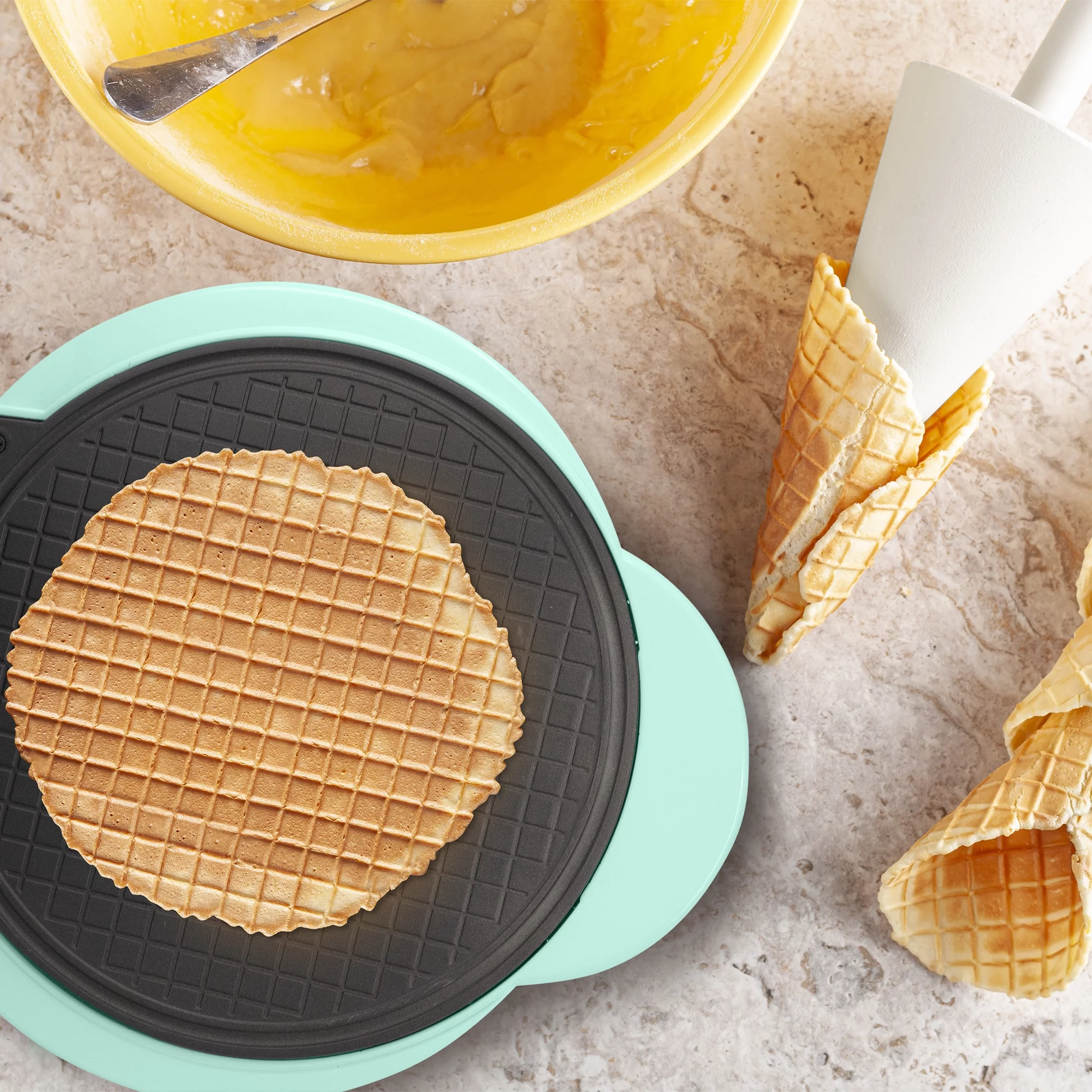 Waffle Cone Maker with Shaper Roller, Electric Nonstick Waffle Iron, Mint