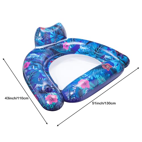 FindUWill Pool Floats Chairs Adult - 2 Pack 65'' x 42'' Large Pool Float Chairs, Inflatable Pool Lounger with Cup Phone Holder, Backrest, Footrest, Tanning Pool Lounge