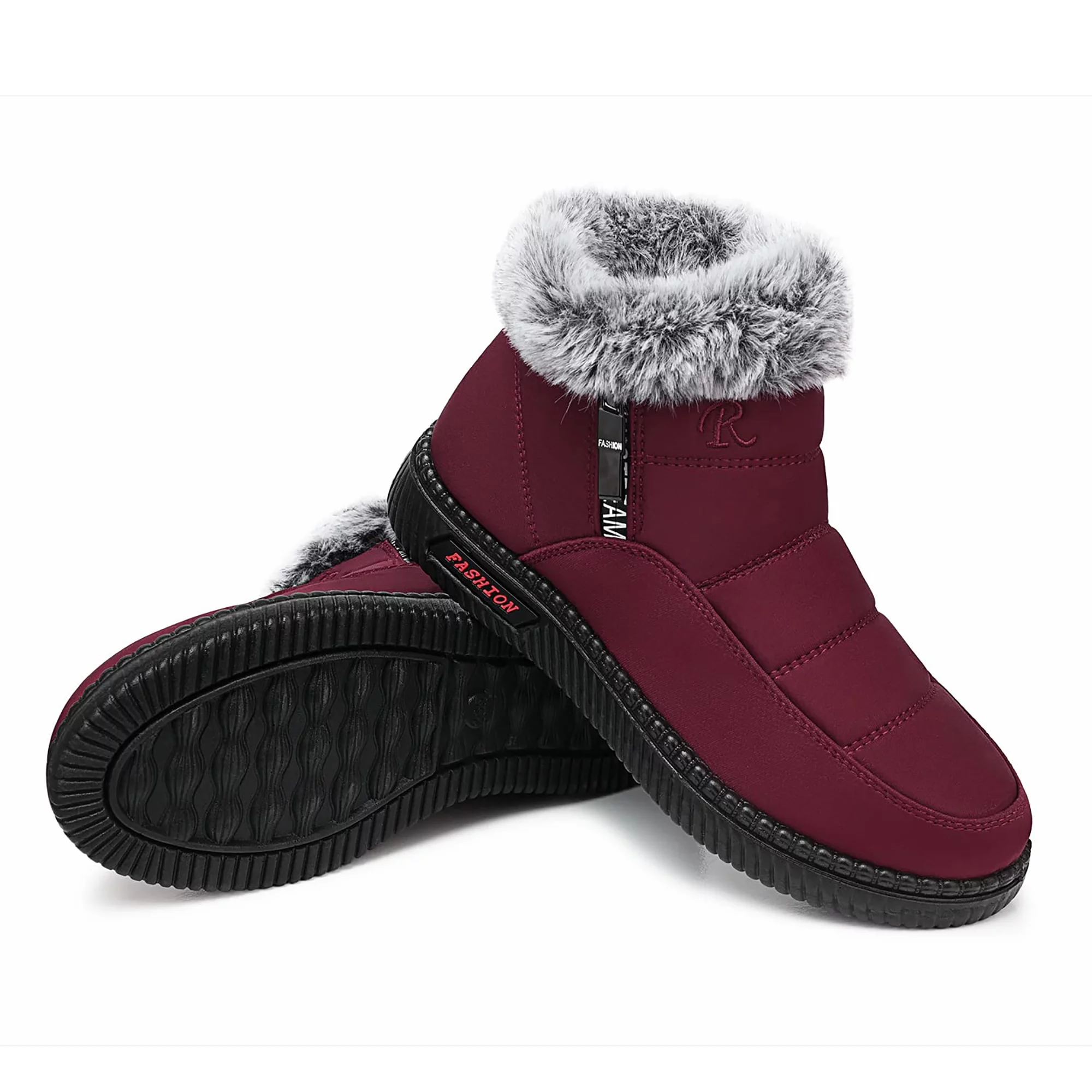 LANREMON Womens Waterproof Snow Boots Comfort Ankle Boot Outdoor Faux Fur Lined Warm Winter Booties Shoes Fashion Wine Red Sneakers for women