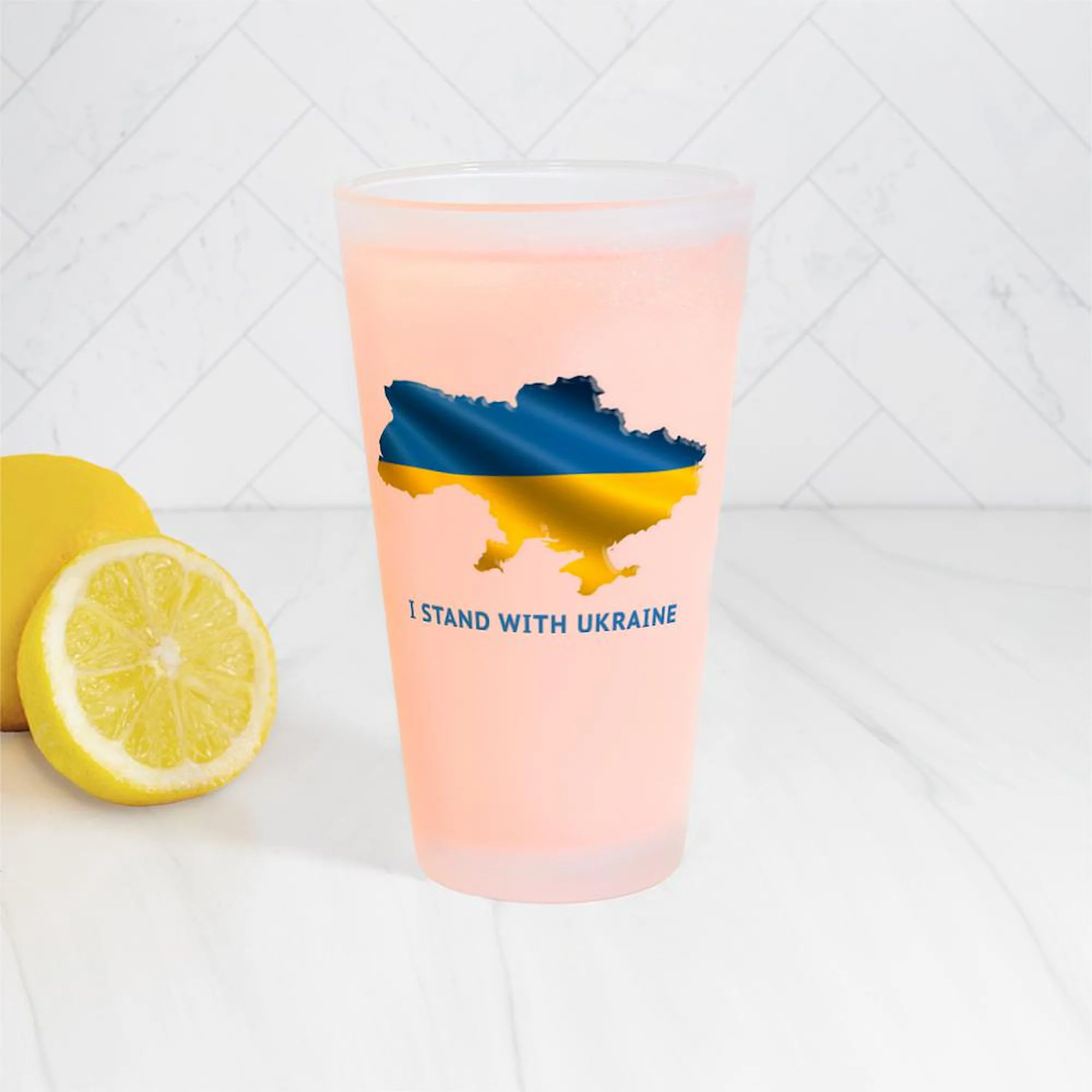 CafePress - I Stand With Ukraine Flag Ukrainian - Pint Glass, Drinking Glass, 16 oz. CafePress