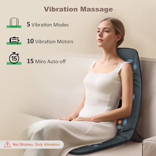 Vibration Back Massager with Heat, Massage Chair Pad with 10 Vibration Motors & 2 Heating Levels, Chair Massager for Recliner, Office Chair, Sofa, Gifts for Mom Dad Woman Man