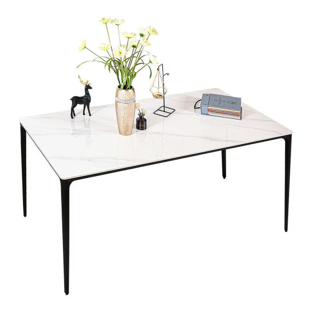 Dining Table Sintered Stone Marble Dining Table Porcelain Table top Sturdy legs Aluminium Alloy legs Table for Dining Room, Kitchen Room, Living Room, 63 inch Table for 6 persons, White Table Only